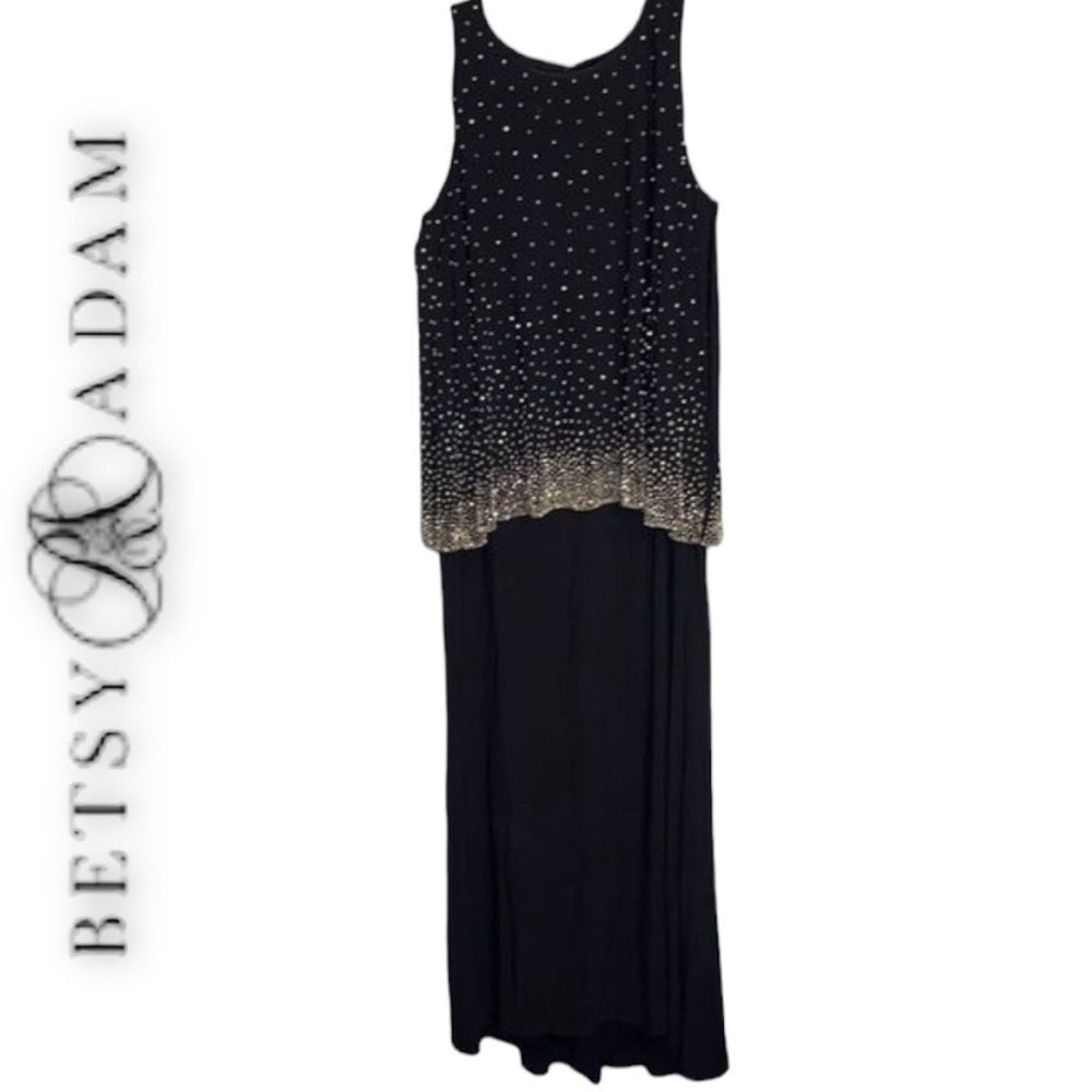 Betsy & Adam Women’s Formal Sleeveless Evening Gown With Rhinestone Accents